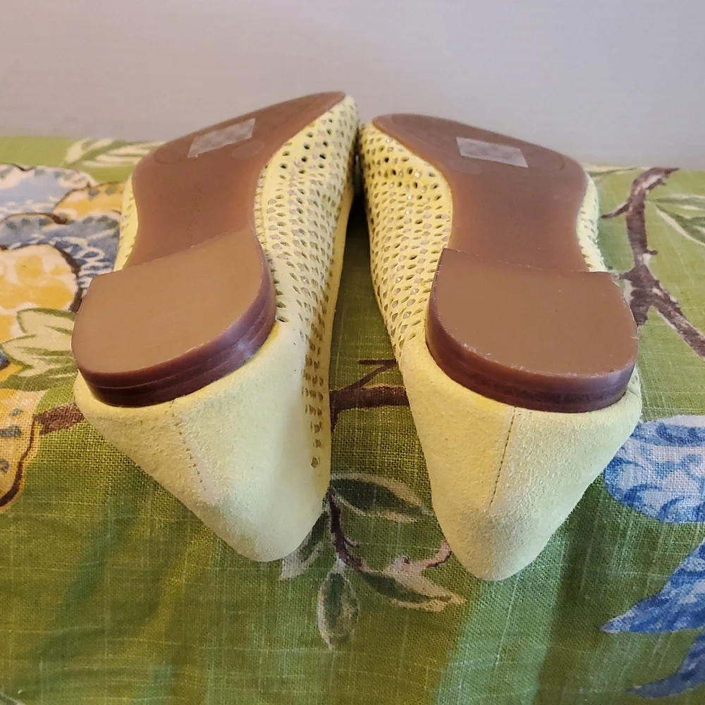 Antonio Melani Yellow Leather Ballet Flats with Rhinestones, Size 10 Medium - Picture 8 of 14